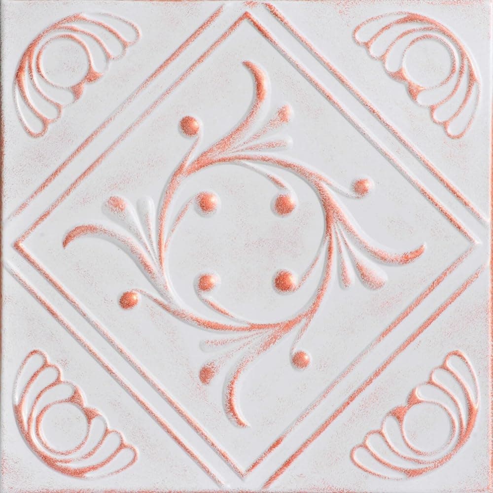 À LA MAISON CEILINGS R02 Diamond Wreath Foam Glue-up Ceiling Tile, Pack de 144, White Washed Copper r02wwc-144