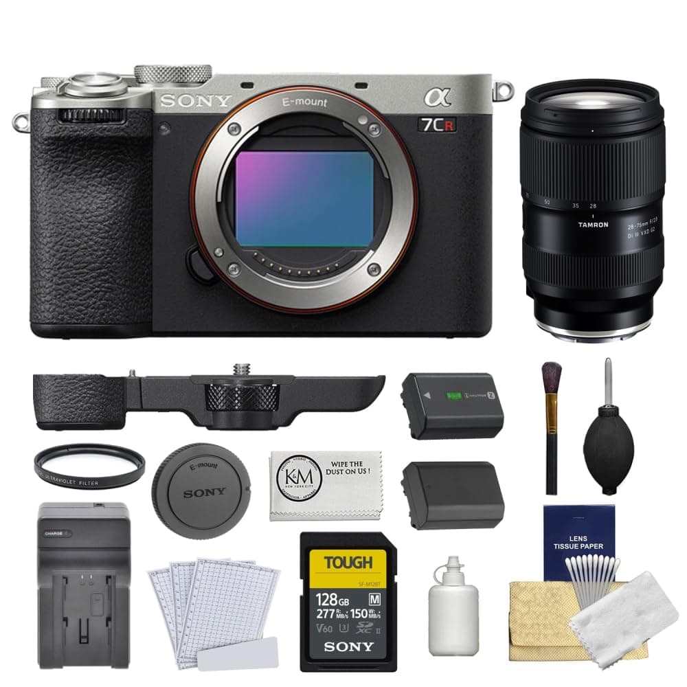 Sony a7CR Mirrorless Camera Silver - Kit de 9 piezas con Tamron 28-75mm f/2.8, 128GB y accesorios ILCE7CRS-007
