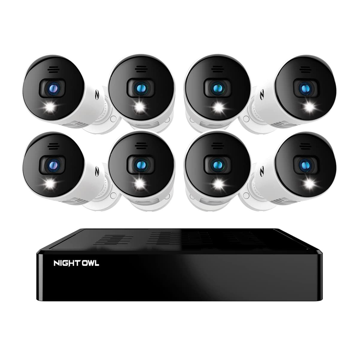 Night Owl Sistema de Cámaras de Seguridad para el Hogar con Video Bluetooth de 8 Canales con (8) Cámaras Spotlight Cableadas 1080p HD para Interior/Exterior con Audio y Disco Duro de 1TB BTD2-81-8LSA