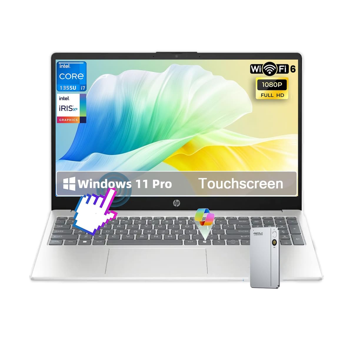 HP Laptop táctil de 15.6" • Pantalla FHD IPS 15.6" • Intel i7-1355U de 10 núcleos • Wi-Fi 6 • Eliminación de ruido por IA • Copilot • Webcam HD • con grabadora de voz por IA • Windows 11 Pro • (32 GB RAM, 1 TB SSD)