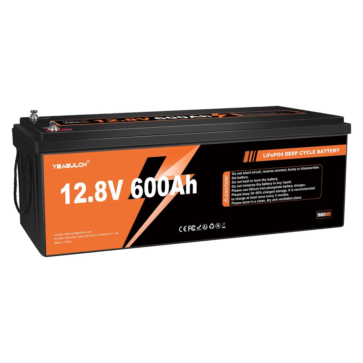 yeagulch Batería LiFePO4 12V 600Ah con BMS 200A 7680Wh - Protección baja temp AUYS95379-00