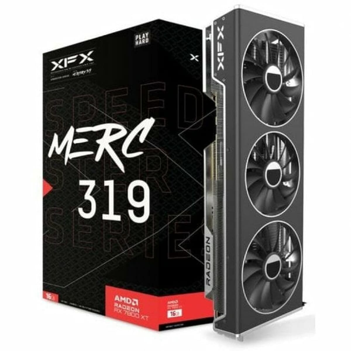 XFX Speedster MERC319 RX 7800 XT Tarjeta de Video Negra para Juegos 16GB GDDR6 HDMI 3xDP, AMD RDNA 3 RX-78TMERCB9