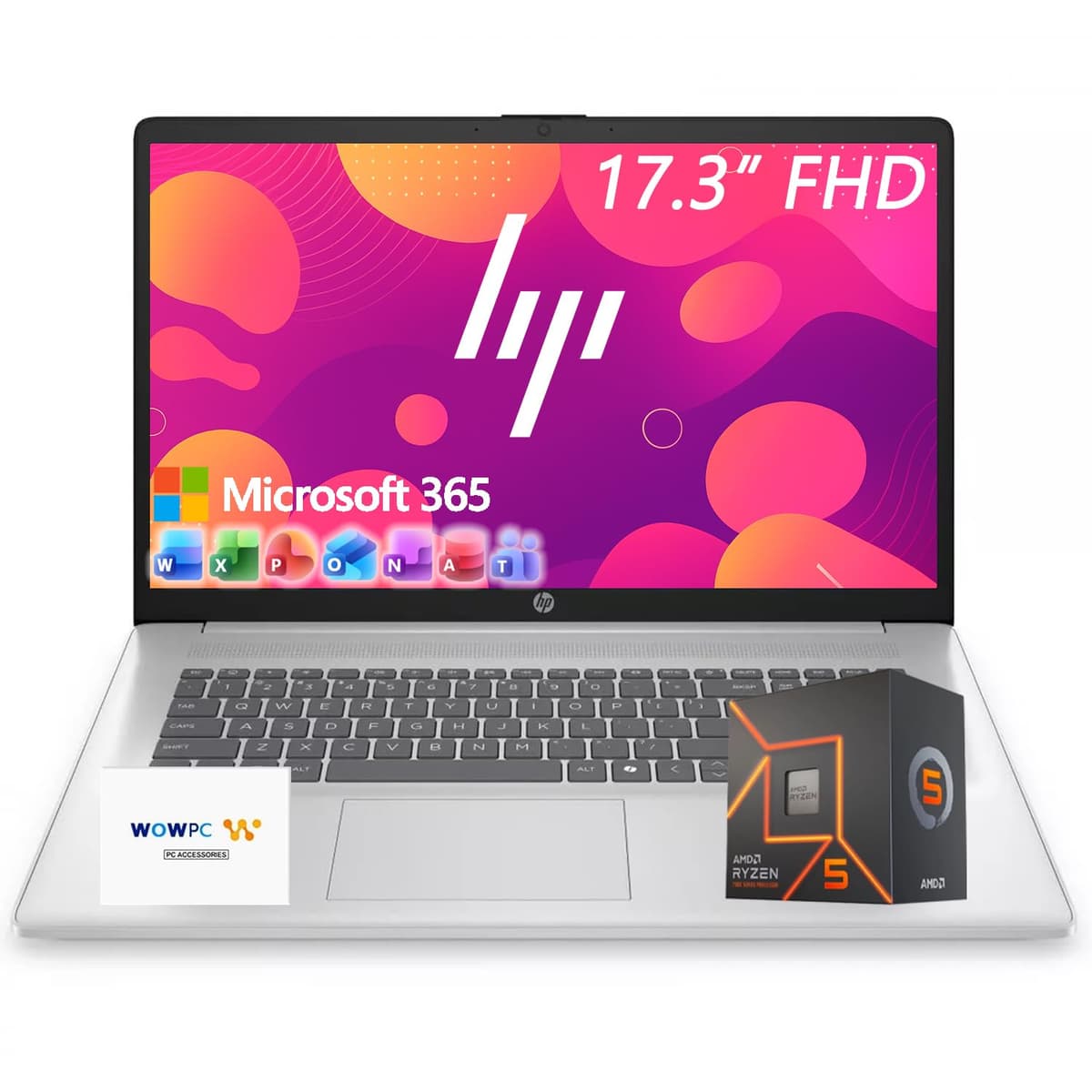 HP 17 Nueva Laptop Empresarial Edición 2026, Pantalla FHD IPS 17.3", CPU AMD Ryzen 5 Serie 7000 (Mejor que Intel i7-1355U de 13.ª), Tecla Copilot, 32GB RAM, 1TB SSD, HDMI, Wi-Fi 6, Windows 11, WOWPC USB, sin Mouse