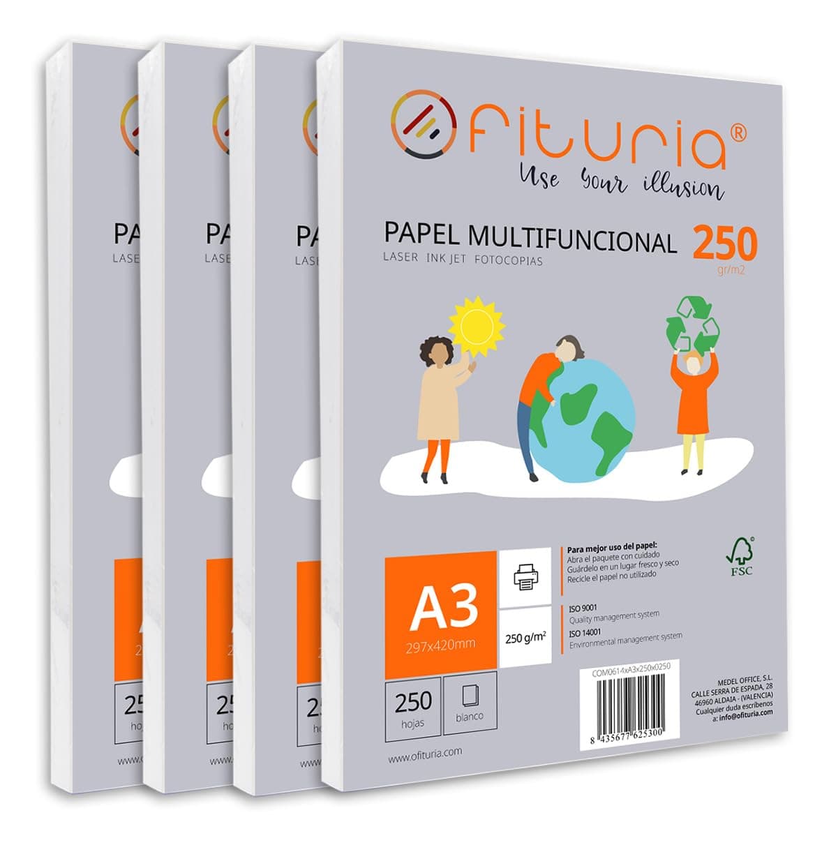 Pack 1000 hojas A3 250 g/m² blancas para impresora y arte - Ofituria COM0533