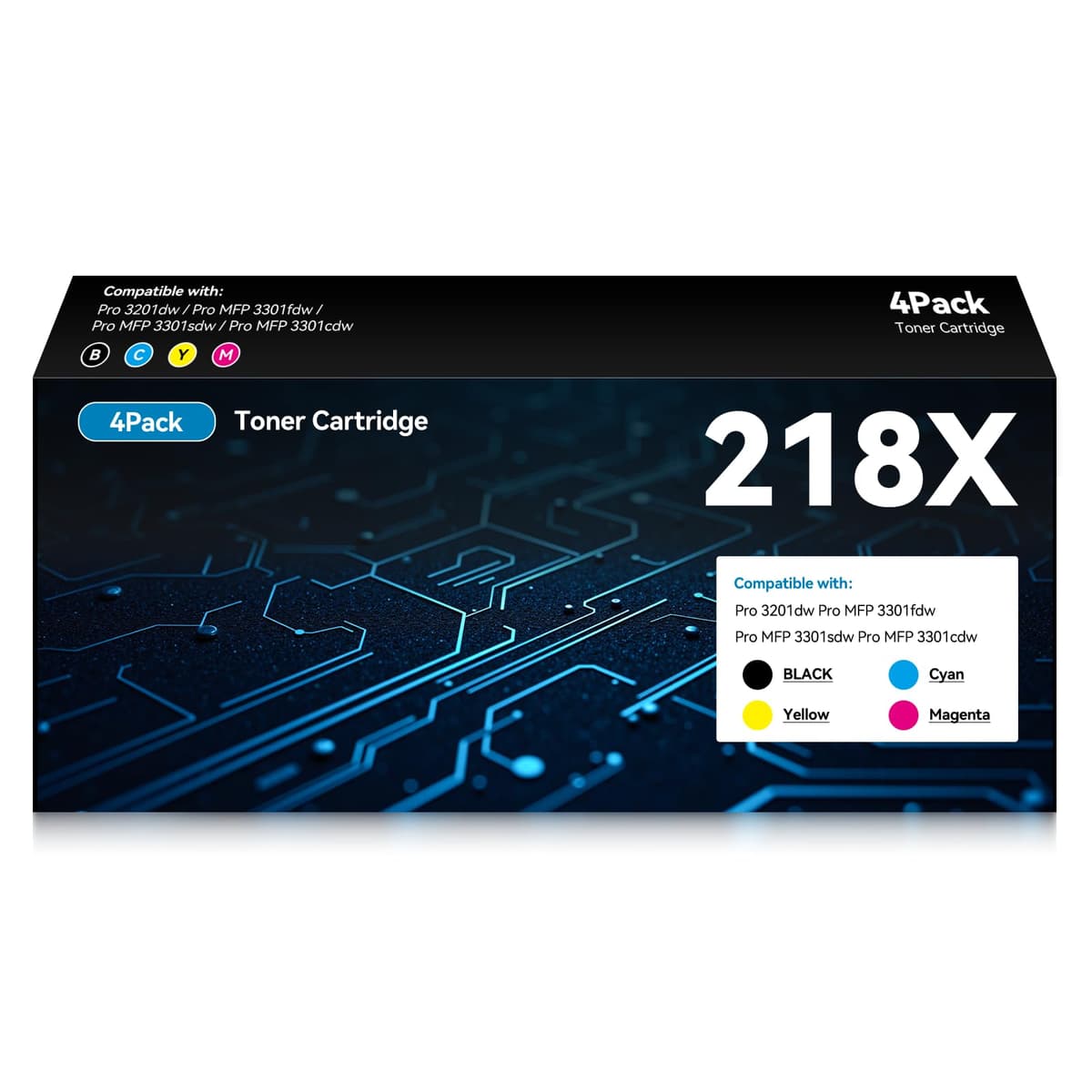 OILUCK Tóner 218X Compatible 4-Pack (Negro/Cian/Amarillo/Magenta) con chip para HP Color LaserJet Pro 3201dw/3301fdw 218X 4pack