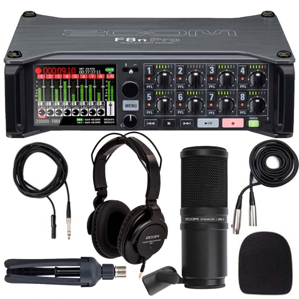 Teds Electronics Zoom F8n Pro Multitrack Field Recorder + ZDM-1 Podcast Mic Pack - Bundle ZM-F8-DM1PMP-A