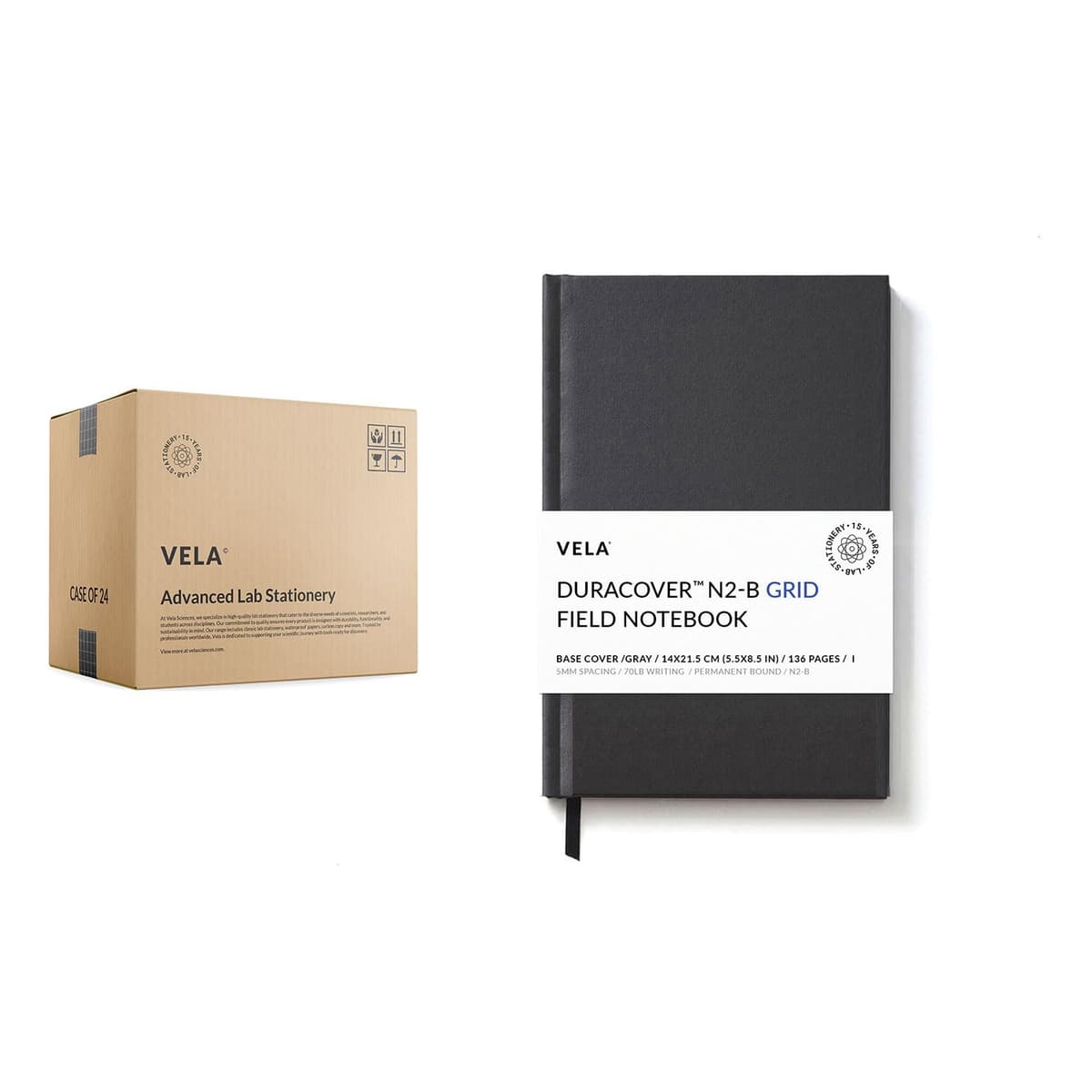 Vela Sciences N2 Field DuraCover Libreta Dura 5.5x8.5in 136 Páginas Cuadro, Tapa Gris N2-B (Pack 24)