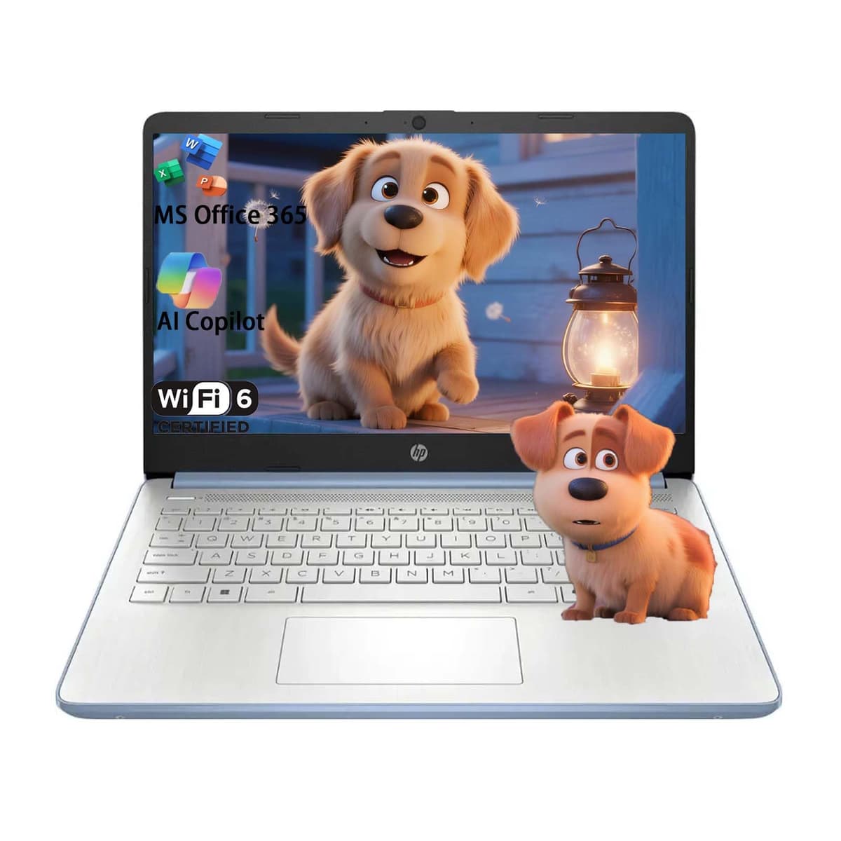 HP Stream 14 Estudiante Empresarial, Procesador Intel N150 (Quad-core), 32 GB RAM, 384 GB Almacenamiento (128 GB UFS + 256 GB MSD), Microsoft Office 365, Copilot IA, 1 TB Almacenamiento en la Nube, Azul, con Kit 5ave 14-dq6000