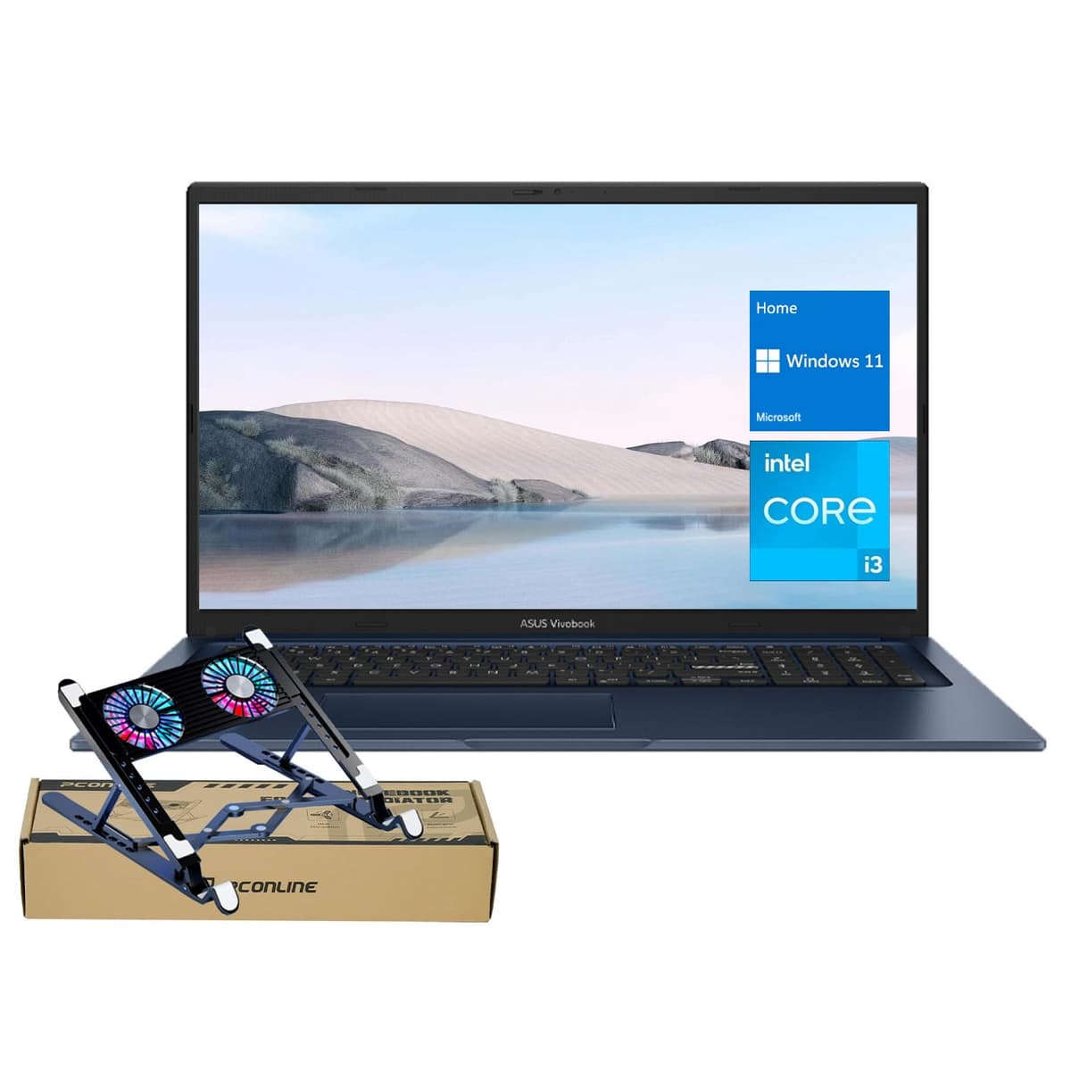 ASUS Vivobook 17.3'' FHD Portátil Oferta Navideña, Intel Core i3-1215U, 36GB RAM, 1TB SSD, Webcam, Touchpad, HDMI, Wi-Fi, Windows 11 Home, Azul, Paquete con Radiador Plegable PCO para Notebook, Enfriador para Laptop F1704ZA