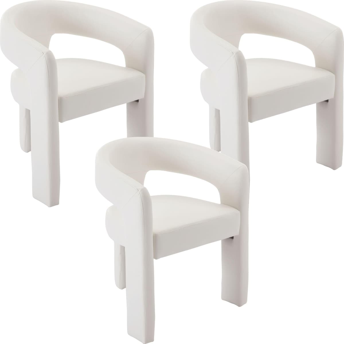 BESTANO Set de 3 sillas de comedor tapizadas en PU con respaldo abierto, diseño barrel, blanco SYX5101