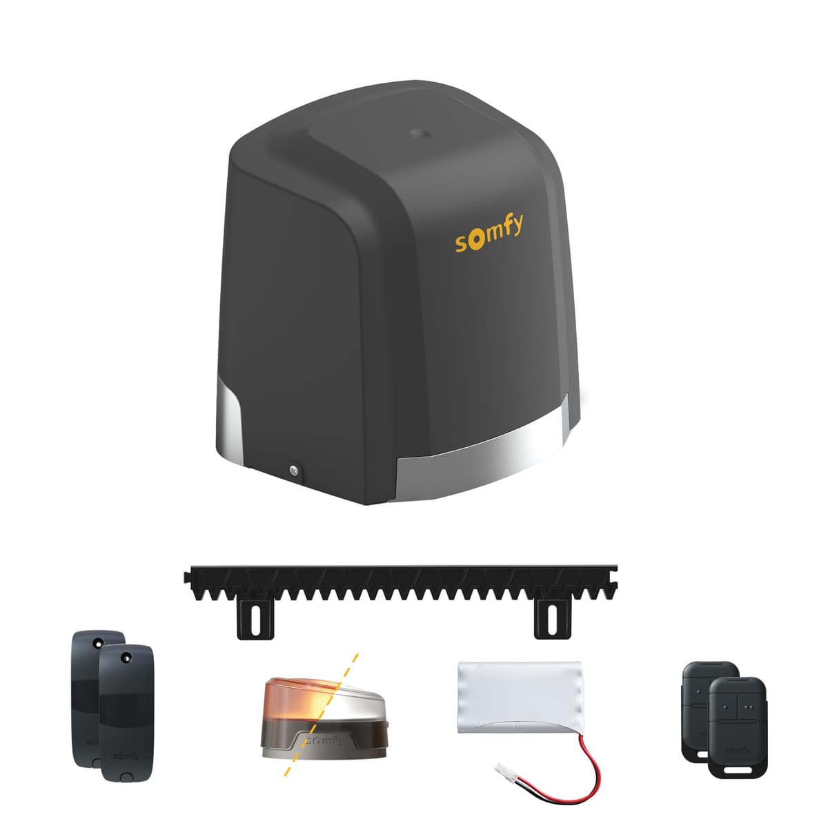 Somfy Slidymoove 300 kit de motorización para portón corredero con 2 mandos y batería de respaldo (4 m rack) 1246284
