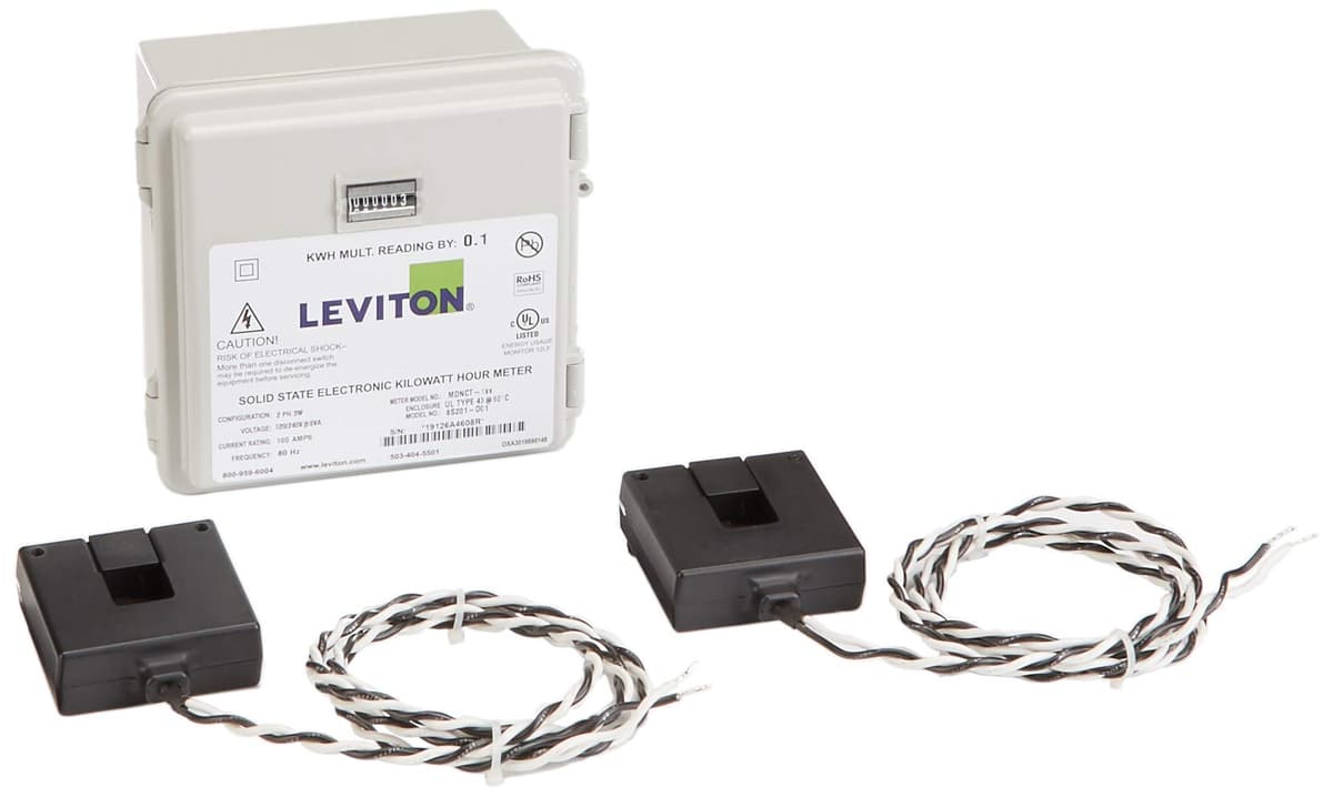 Leviton Mini Meter exterior 120/208/240V 2P3W 100A con 2 CTs split-core, MO240-1W