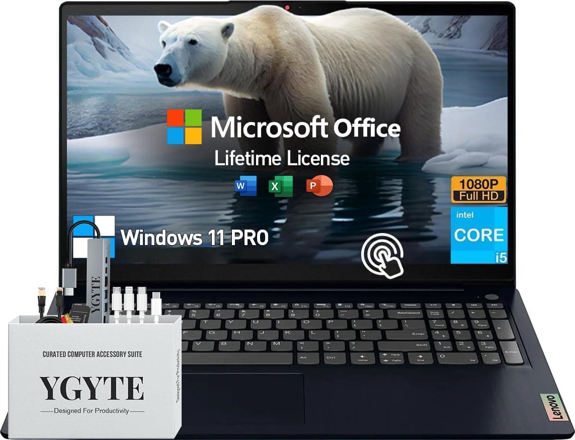 Lenovo Ideapad 3 portátil táctil de 15,6", FHD, Intel Core i5, Office para toda la vida, 24GB RAM, 1TB SSD + Docking de 512GB, Windows 11 Pro con teclado numérico