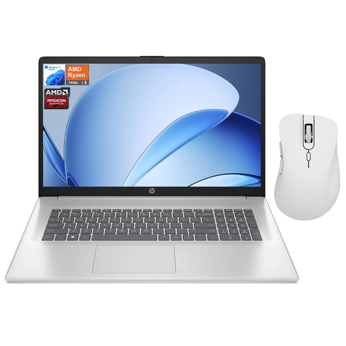 HP Laptop 17.3" FHD, AMD Ryzen 5 7430U, 32GB RAM, 2TB SSD, Windows 11 Home, Plateado (Bundle Mouse) TPN-I140