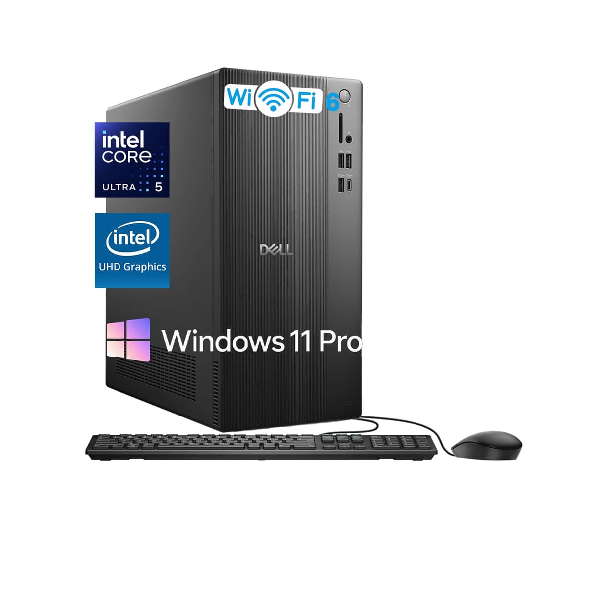 Computadora de Escritorio Dell ECT1250 Slim - Intel Ultra 5-225 (10 núcleos), 64GB RAM DDR5, SSD PCIe 2TB, Intel UHD Graphics, Wi-Fi 6, Windows 11 Pro, con Combo Teclado y Mouse V90FC
