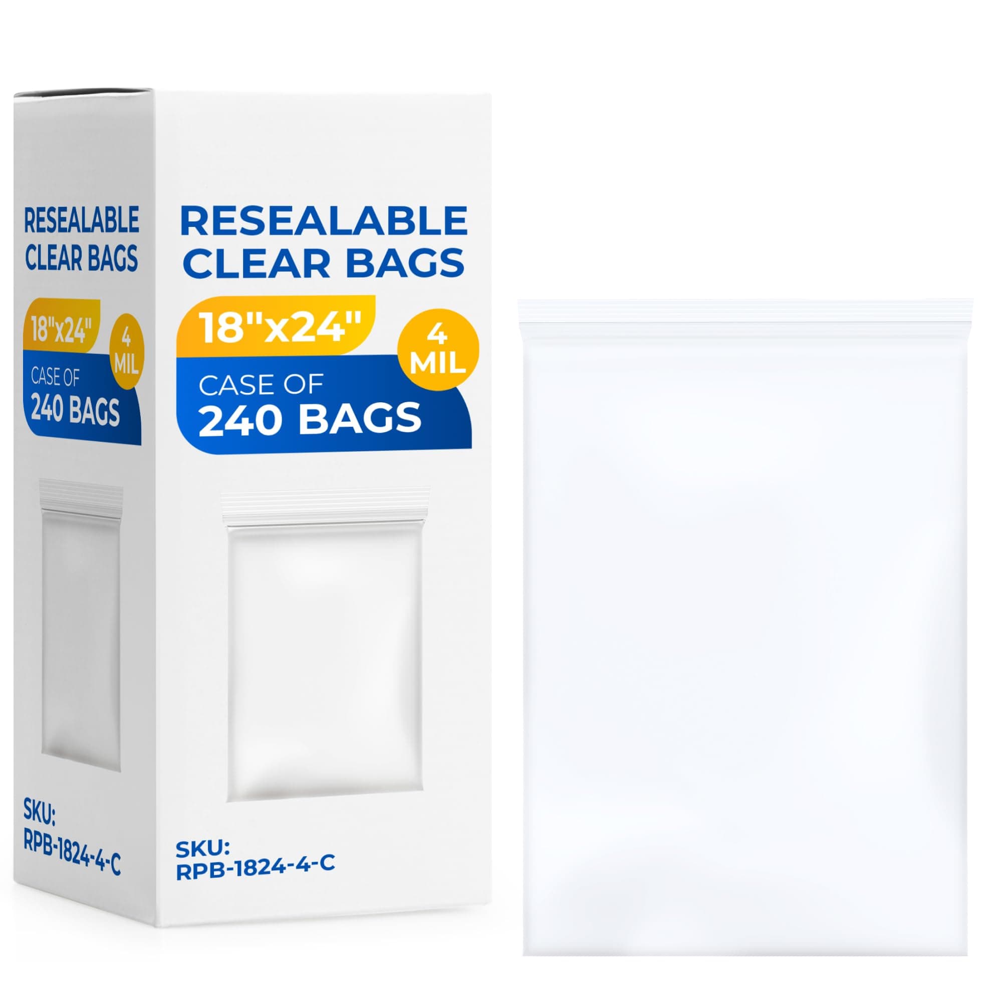 Paclord Bolsa Reclosable 18" x 24" 4 mil, 12 paquetes de 20 - Clear (Extra Durable) RPB-1824-4-C