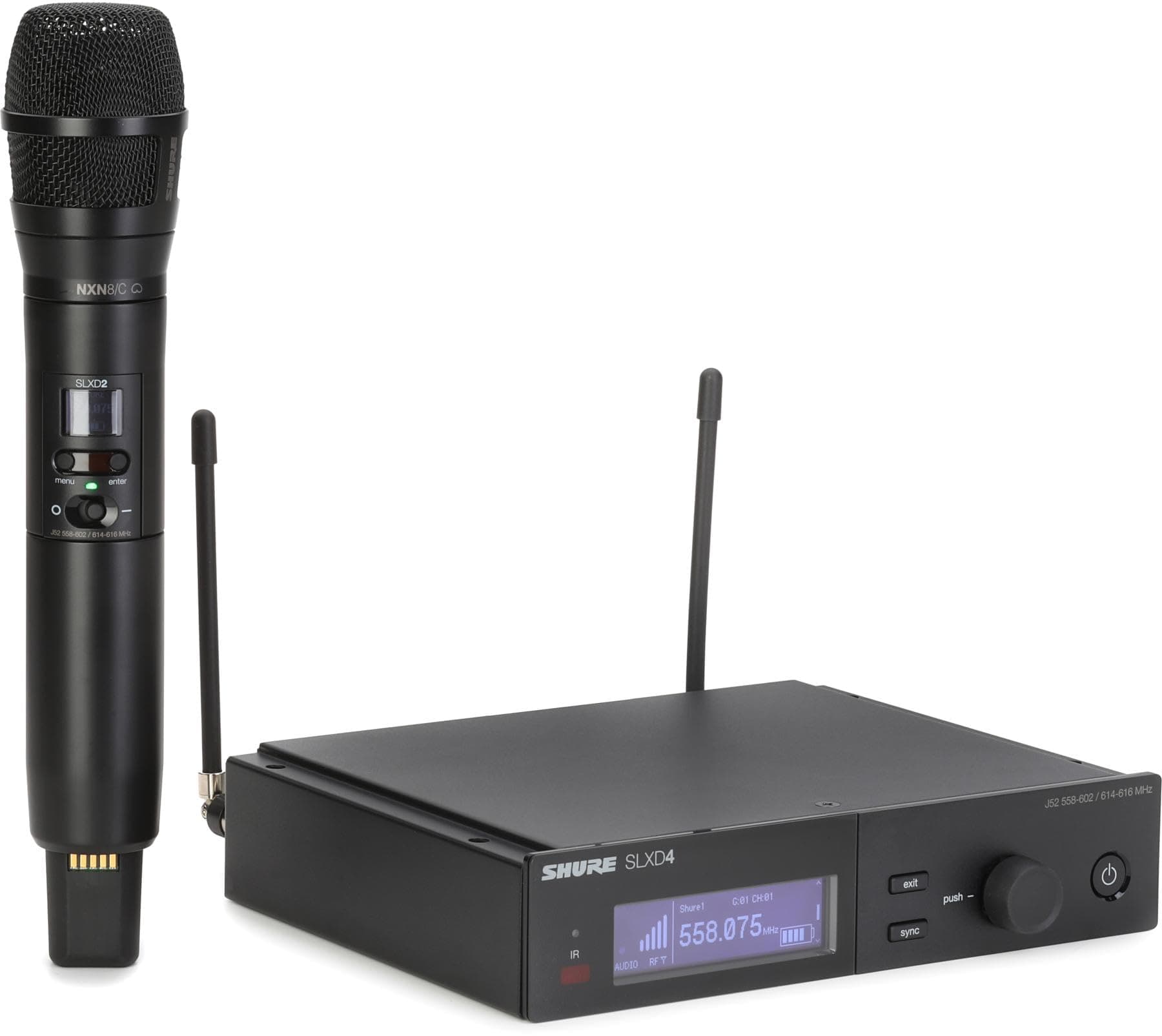 Shure SLXD24/N8CB Wireless Microphone System con SLXD4 receptor y SLXD2 micrófono de mano Nexadyne 8/C SLXD24/N8CB-J52