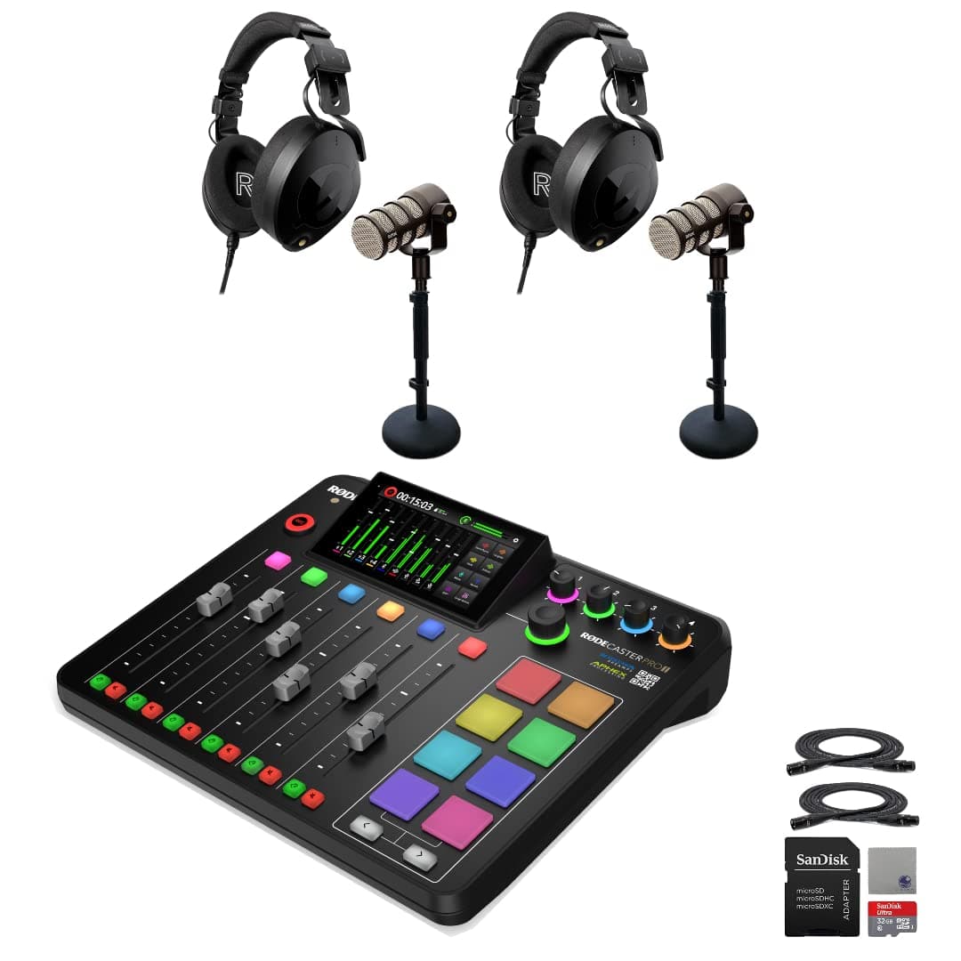 StreamEye Rode RODECaster Pro II - Consola con 2 PodMics, NTH-100, DS1, microSD 32GB y accesorios RCPII | PodMic | DS1 | NTH100 x2