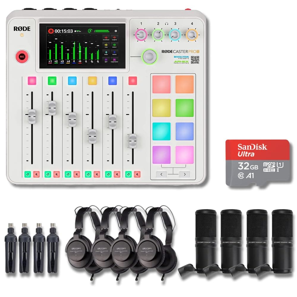 StreamEye RODECaster Pro 2 (White) Studio Bundle con 4x Zoom ZDM-1 y microSD 32GB RCPII White | ZDM-1PMP x4