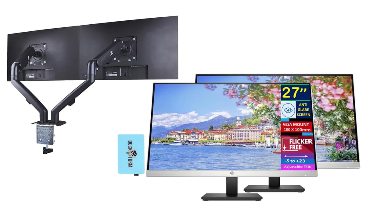 HP 27mq 27" QHD IPS Monitor (2560x1440) 5ms VGA/HDMI 2 Pack con Docztorm Hub y Soporte ErgoFlexy 1F2J9AA#ABA