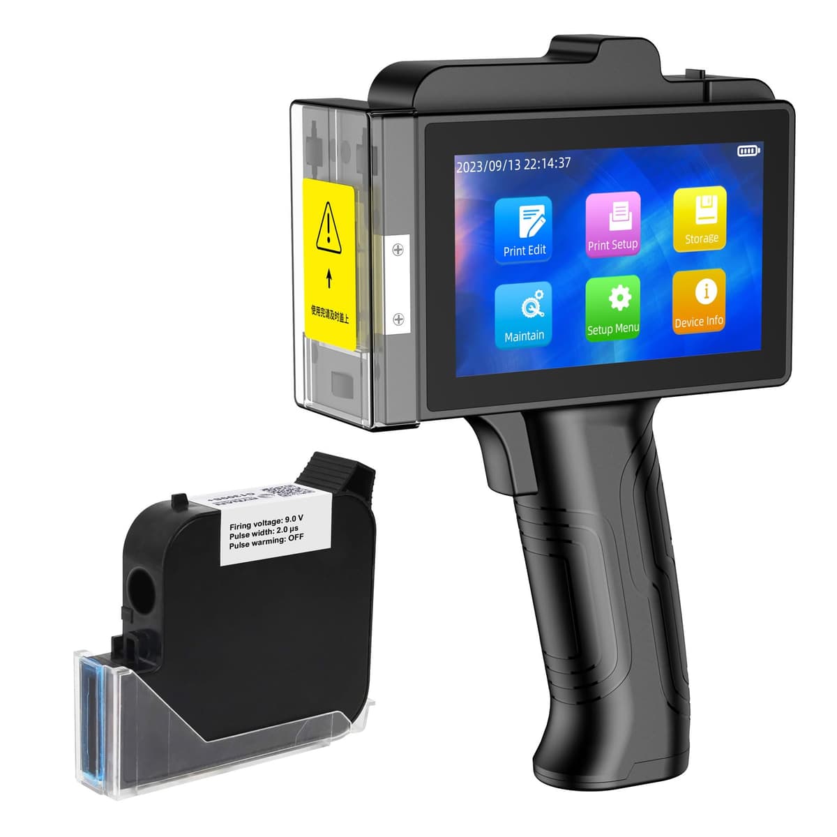 TIKTONER TIJ800P Impresora de inyección de tinta portátil de mano 1 pulgada Pistola impresora portátil de mano Pantalla de 5 pulgadas Tinta de secado rápido Máquina de codificación para número de lote/fecha/código de barras/Código QR/logo etc.