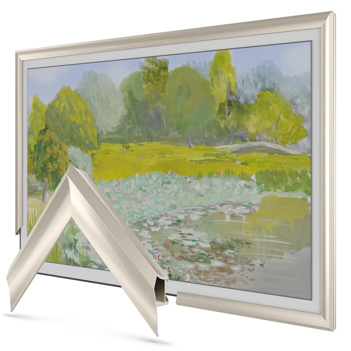 Marco de TV Art Decó de Aleación Plateado Prismatic de 65" - Compatible SOLO con Samsung The Frame y Pro TVs (Compatible con 2021-2025, LS03A, LS03B, LS03C, LS03D, LS03FA, LS03FW)