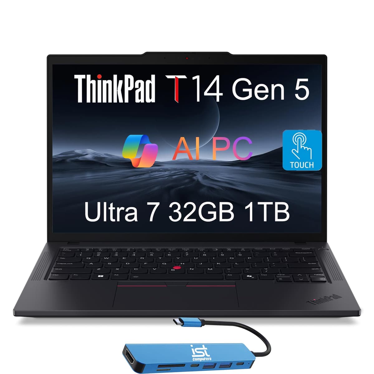 Lenovo ThinkPad T14 Gen 5 14" FHD+ Touch Intel Core Ultra 7 155U 32GB DDR5 1TB SSD Windows 11 Pro 21ML005AUS