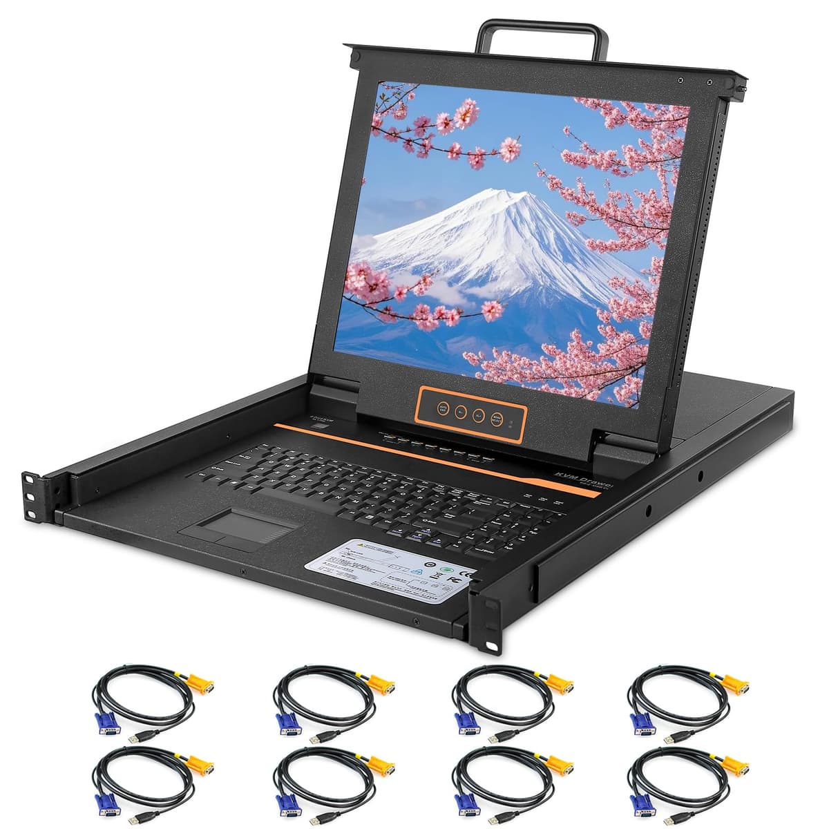 Kinan 1U Rack Mount KVM Console 17" con Switch VGA 8 Puertos y Cables Kinan-XL1708-Upgraded
