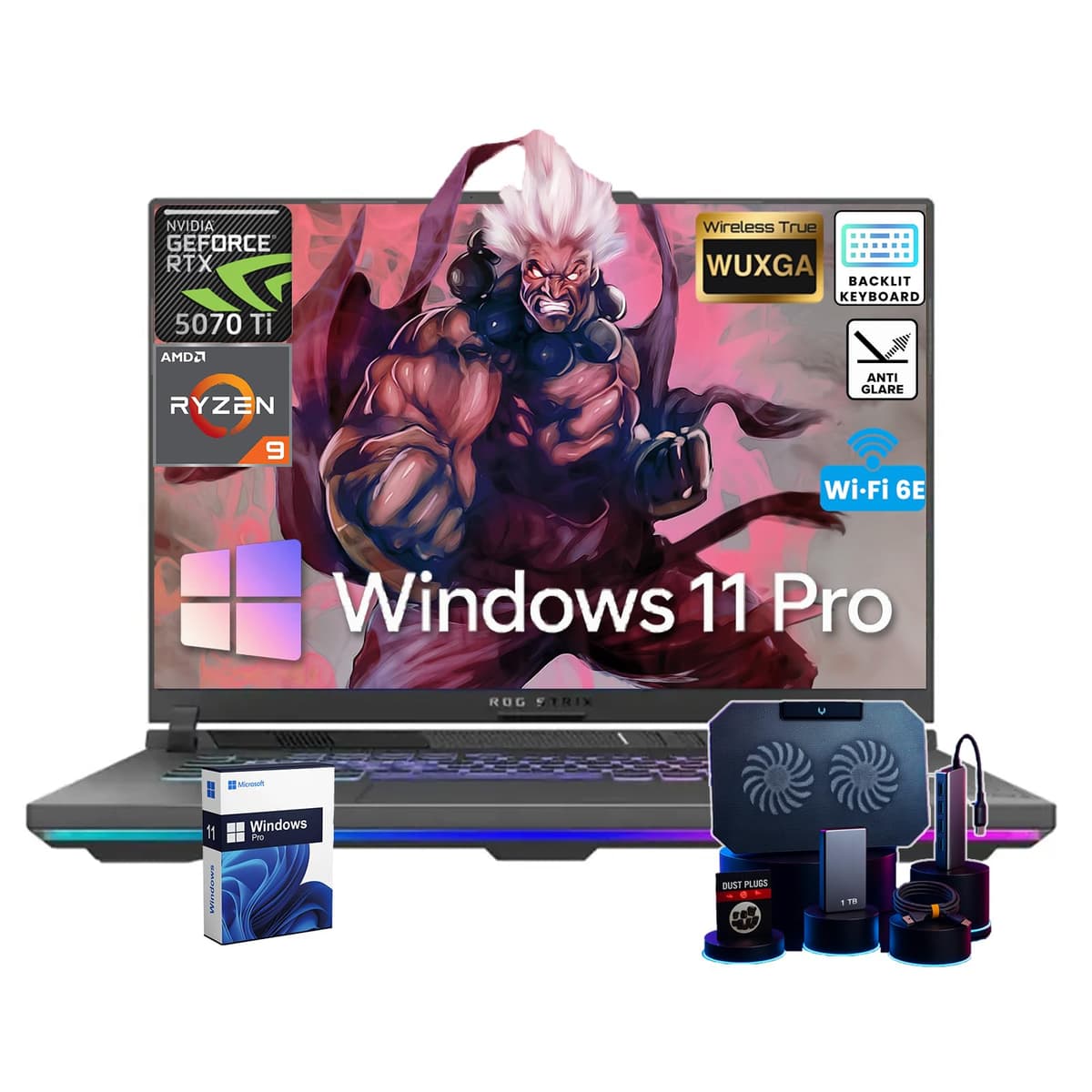 ASUS ROG Strix G16 Laptop para Gaming • GeForce RTX 5070 Ti dedicada • Pantalla antirreflejo WUXGA de 16’’ • AMD Ryzen 9 8940HX • Teclado retroiluminado • Eliminación de ruido por IA • Windows 11 Pro • Accesorios • 64 GB DDR5 + 1 TB SSD ASUS ROG Strix G16 Gaming Laptop
