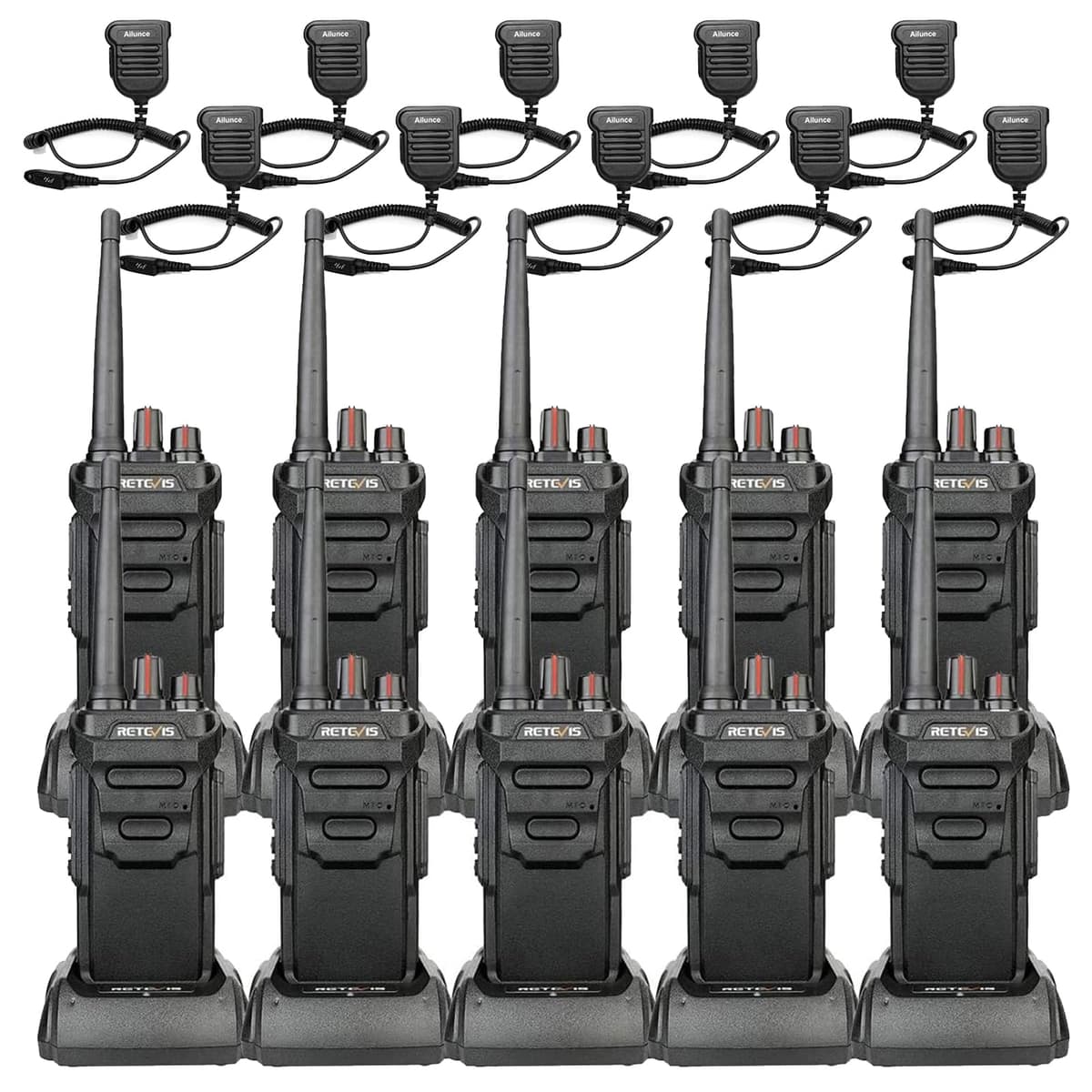 Retevis RT48 Walkie Talkies Impermeables IP67 Paquete de 10 con Micrófono y Batería 1200mAh