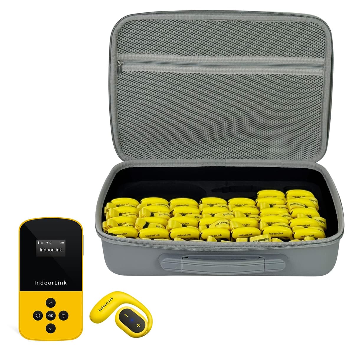 IndoorLink Sistema de audioguía, 1 transmisor + 30 receptores E211+E106, alcance 180m, 35 horas de batería