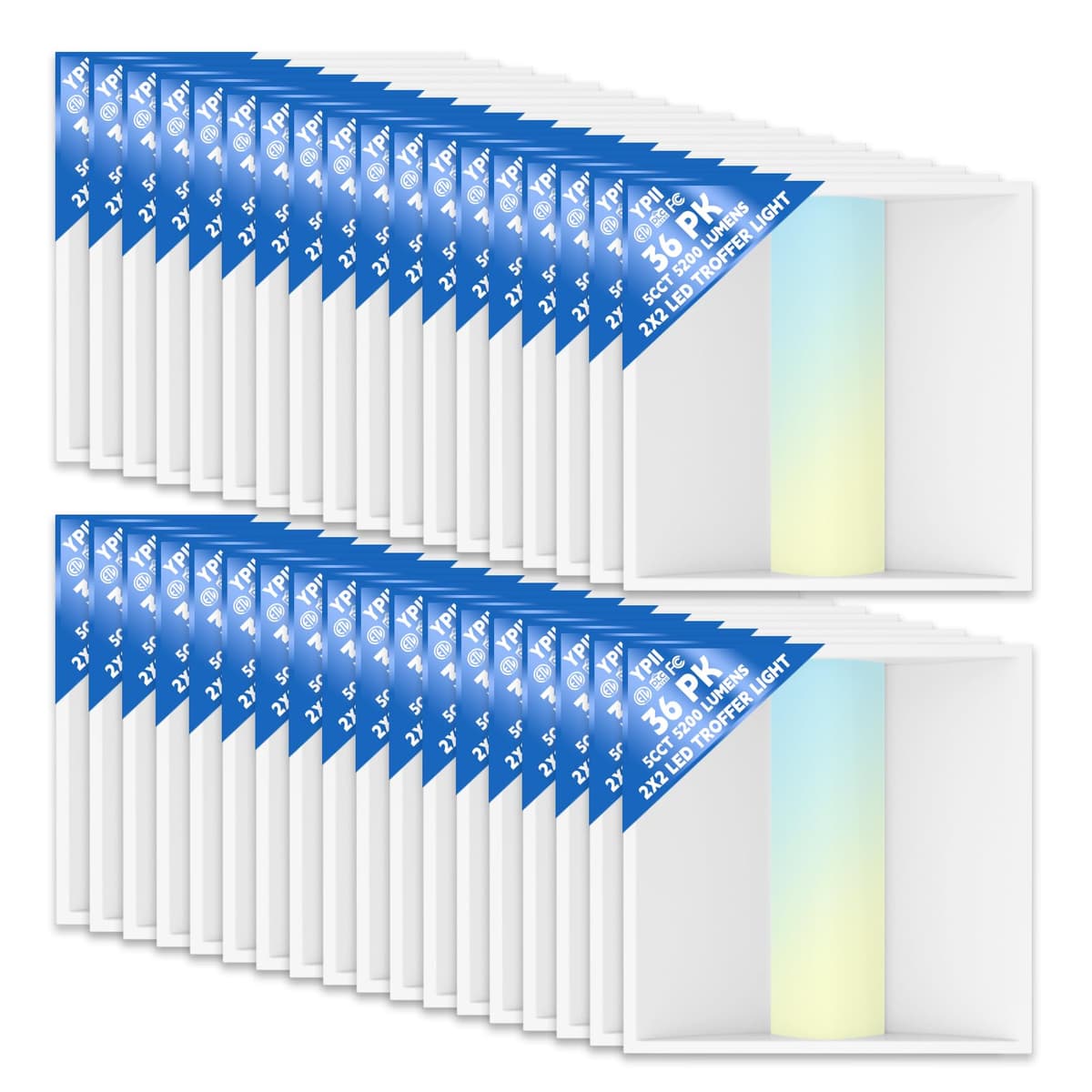 YPII 36Pack Luminaria empotrable 2x2 LED Center Basket, 5CCT color tunable, wattaje ajustable, regulable 0-10V, 120-277V, ETL & DLC TTR-L-HY