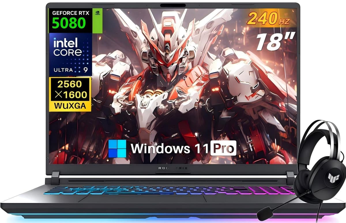 ASUS ROG Strix G18 Gaming Laptop 2025, NVIDIA RTX 5080 16GB GDDR7, Intel Ultra 9 275HX de 24 núcleos, pantalla de 18" 2.5K 240Hz 3ms, WiFi 7, 32 GB DDR5, SSD de 2 TB, Windows 11 Pro, kit de accesorios G815LW-G18.U95080