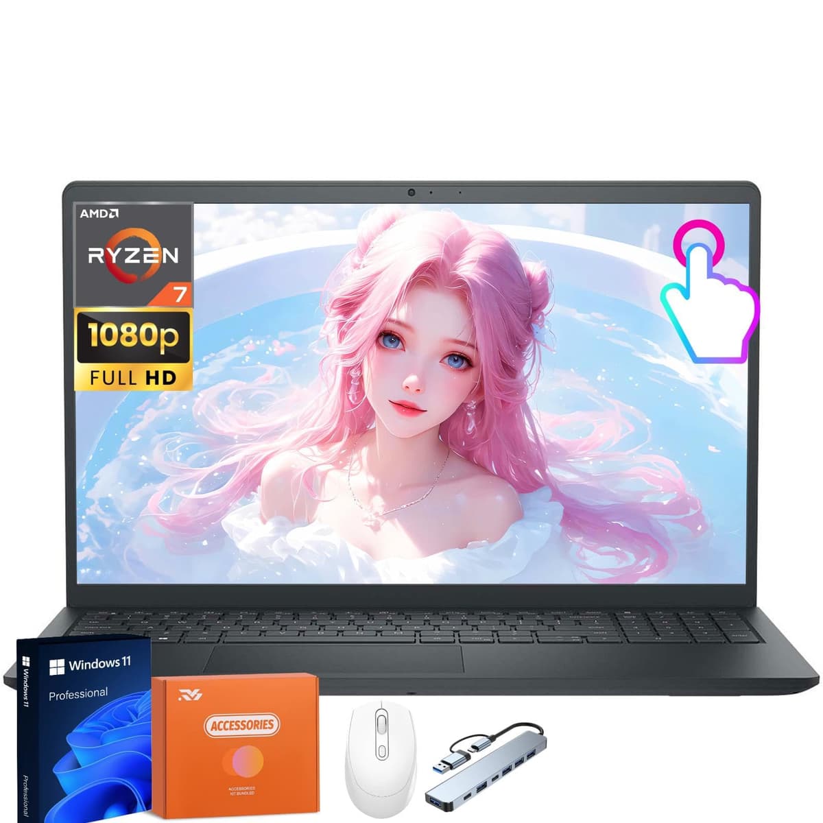 Dell Inspiron 15 3535 Laptop táctil 15.6" FHD, AMD Ryzen 7 7730U, 64GB RAM, 2TB SSD, Windows 11 Pro Dell Inspiron 15 3535 Touchscreen Laptop