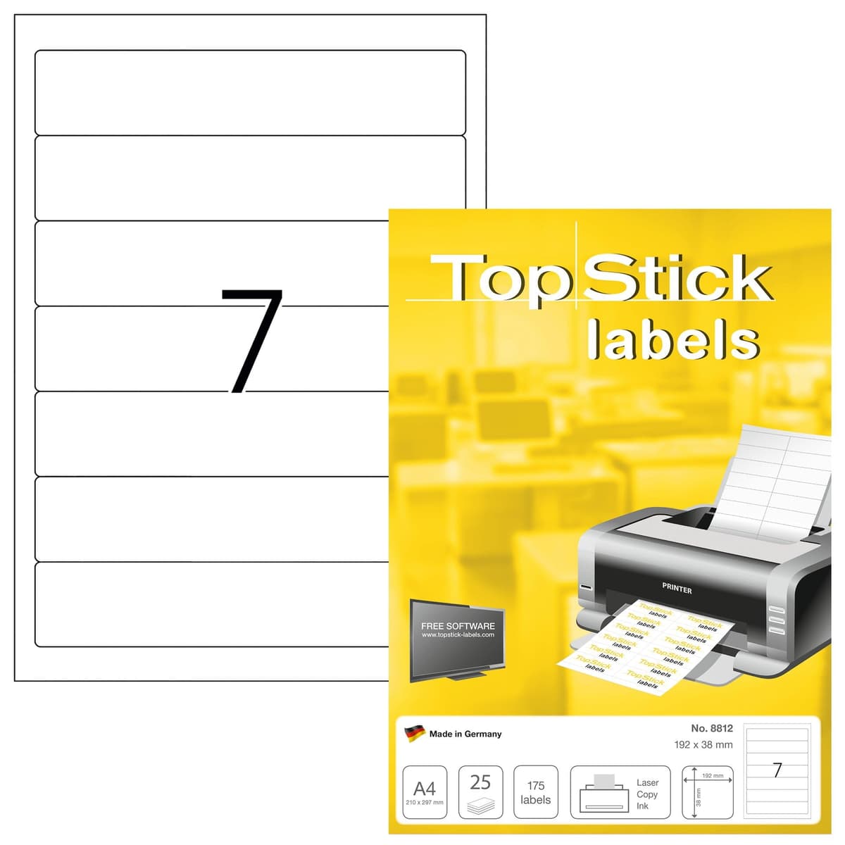 TopStick 8812 Etiquetas para lomos en hojas A4 19.2 x 3.8 cm - 5600 unidades (800 hojas)