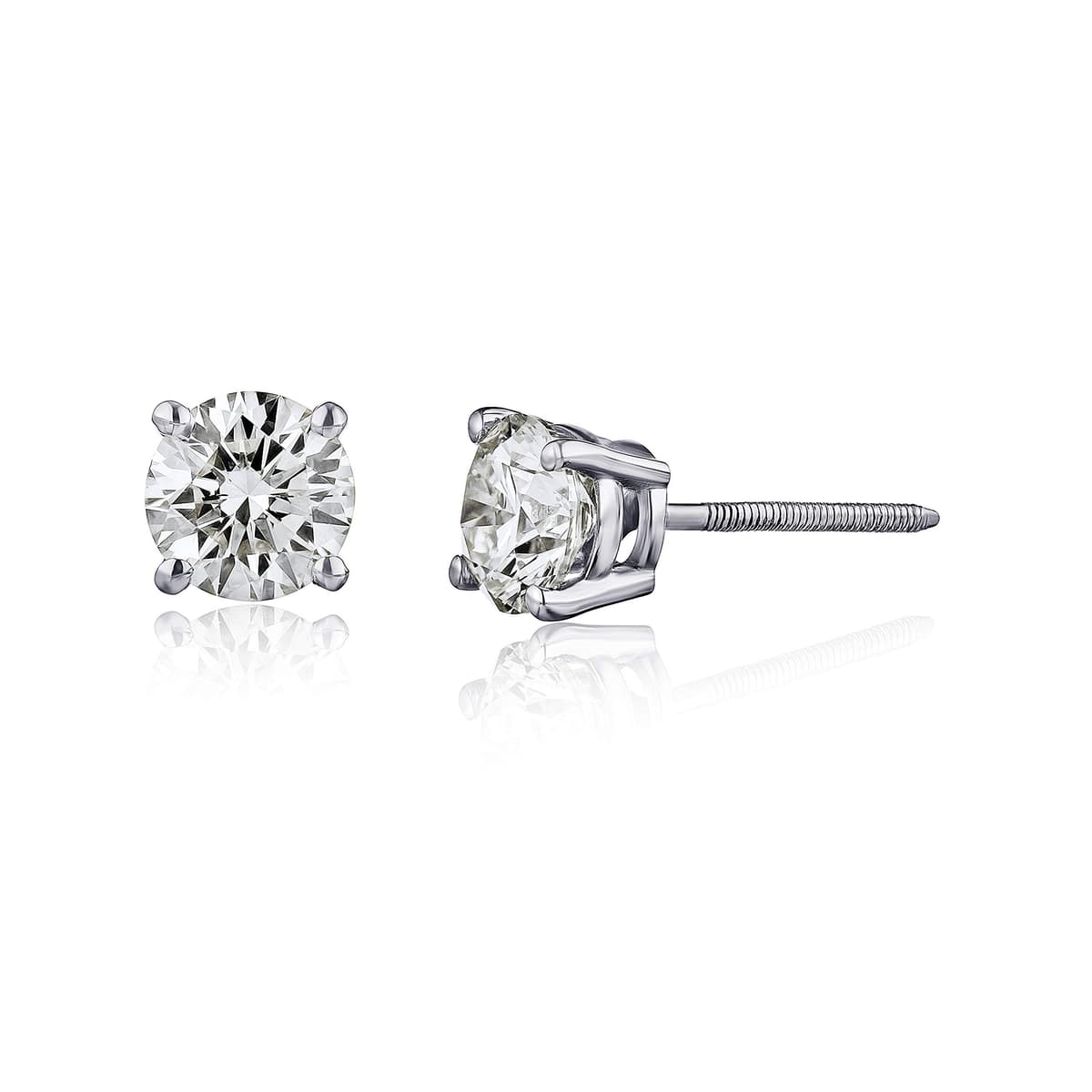 The Diamond Channel 0.20-2.00 cttw certificados PENDIENTES DE DIAMANTE NATURAL PREMIUM para mujer, pendientes de oro de 14 quilates, engaste de 4 garras con cierre de rosca (1.50 cttw, oro blanco) ERBWG-150-OBS