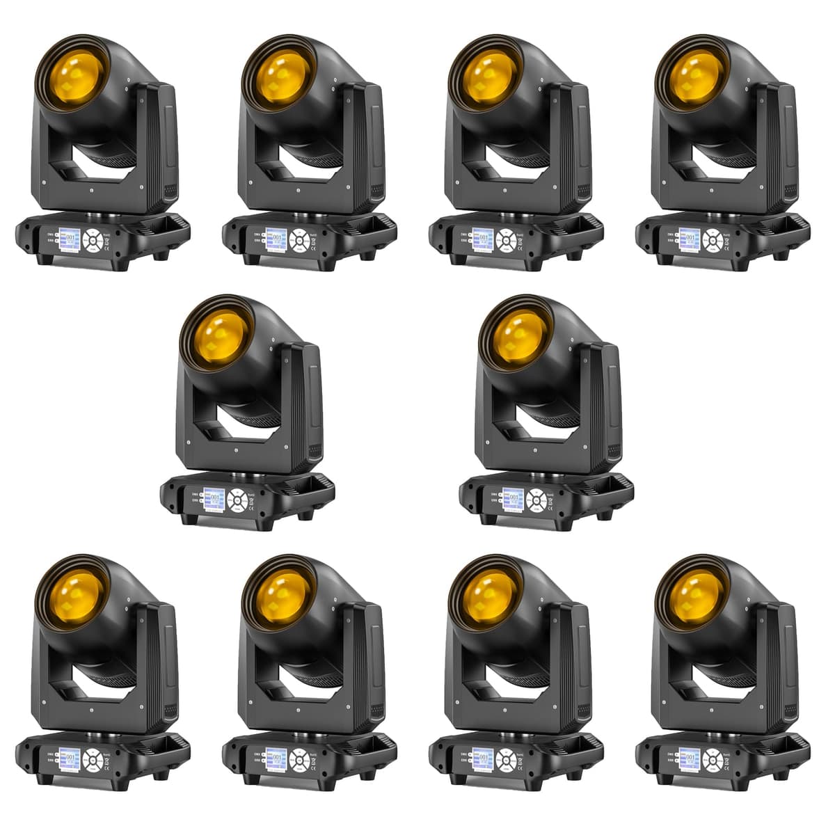 GdjRttk 200W LED Moving Head Light, Beam Spotlight 10 Colores 14 GOBOs 18 Prismas DJ Light con Efecto Arcoíris/Medio Color, DMX512 Sound-Active (10 Pack) 02367