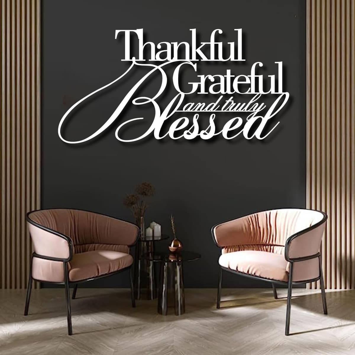 lunwall Metal Wall Art "Thankful Grateful Blessed" (79" W x 39" H, Blanco) THANKFUL001