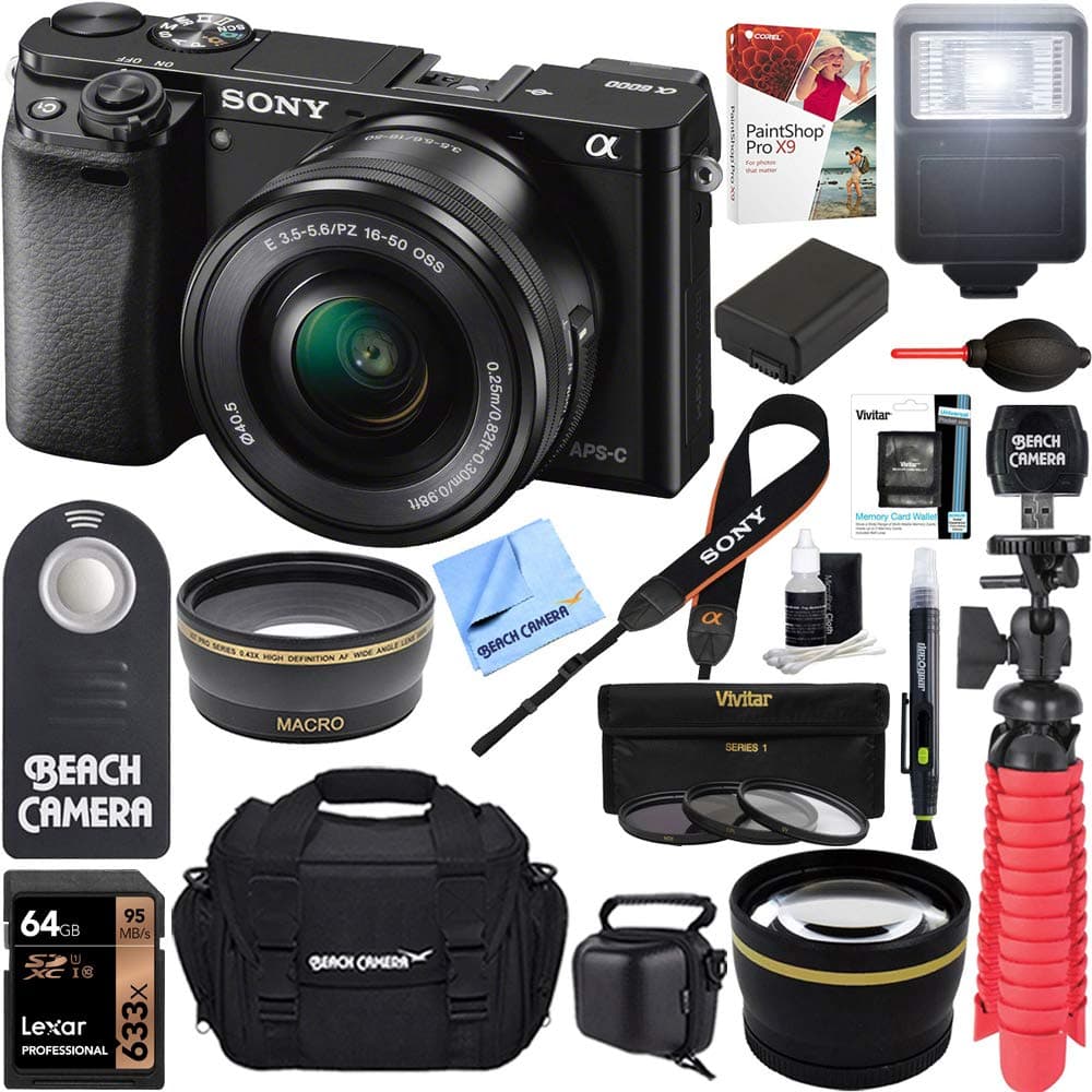 Sony Alpha a6000 24.3MP Mirrorless Camera + 16-50mm Kit + Accesorios Bundle E12SNILCE6000LB