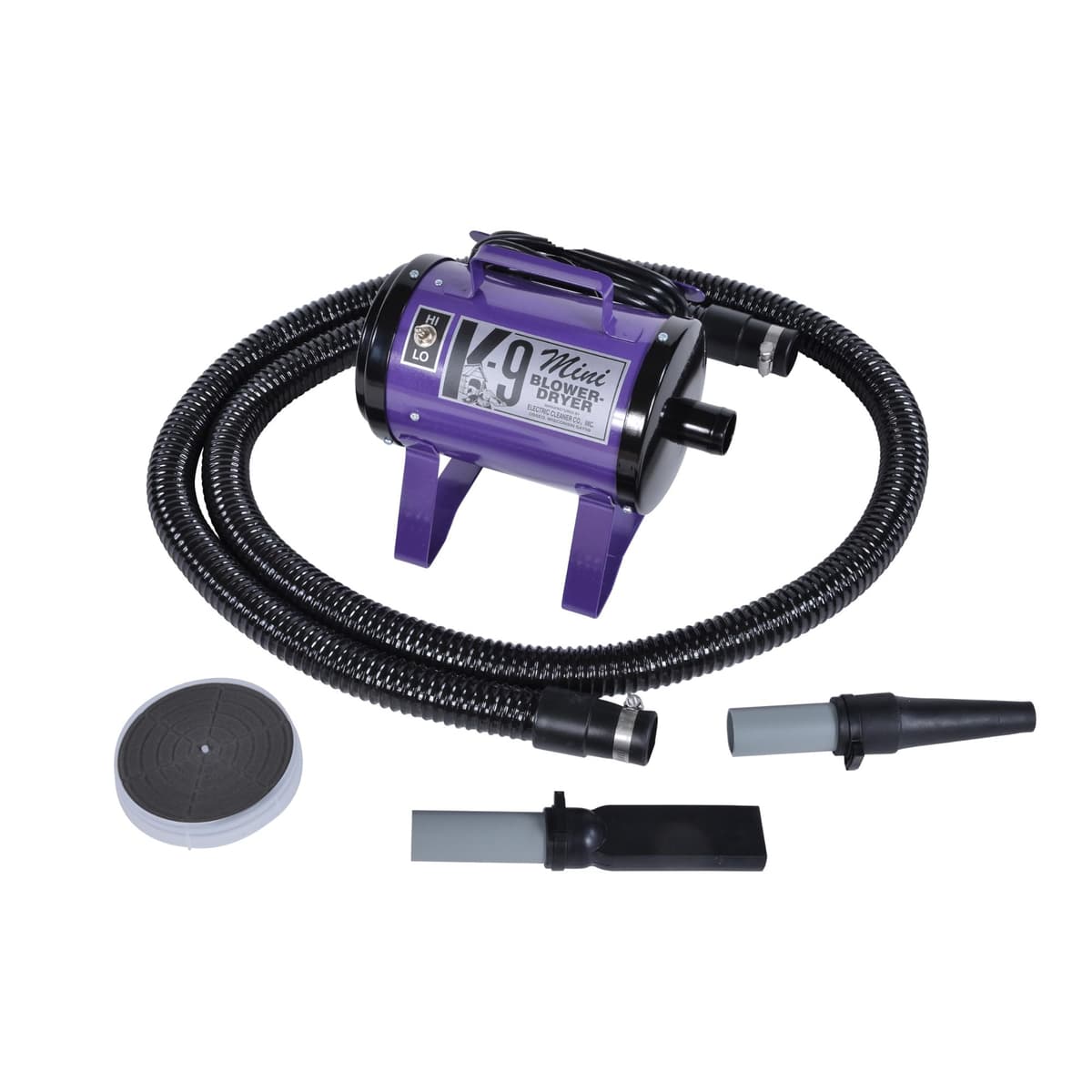 Electric Cleaner Company Secador de Perros ECC Mini K-9 de Alta Velocidad - Secador de Mascotas Portátil con 2 Velocidades, Manguera de 10' y Accesorios, Púrpura Metálico