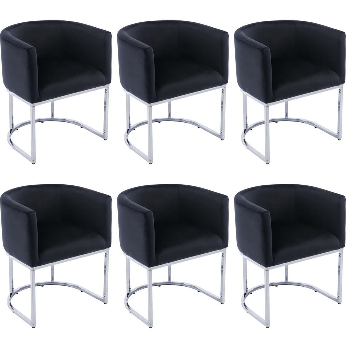 BESTANO Sillas de Comedor Terciopelo Juego de 6 Sillas de Brazo Modernas con Estructura de Metal Cromado, Tapizadas 18.5" Ancho, Negro BESTANO-XXXX