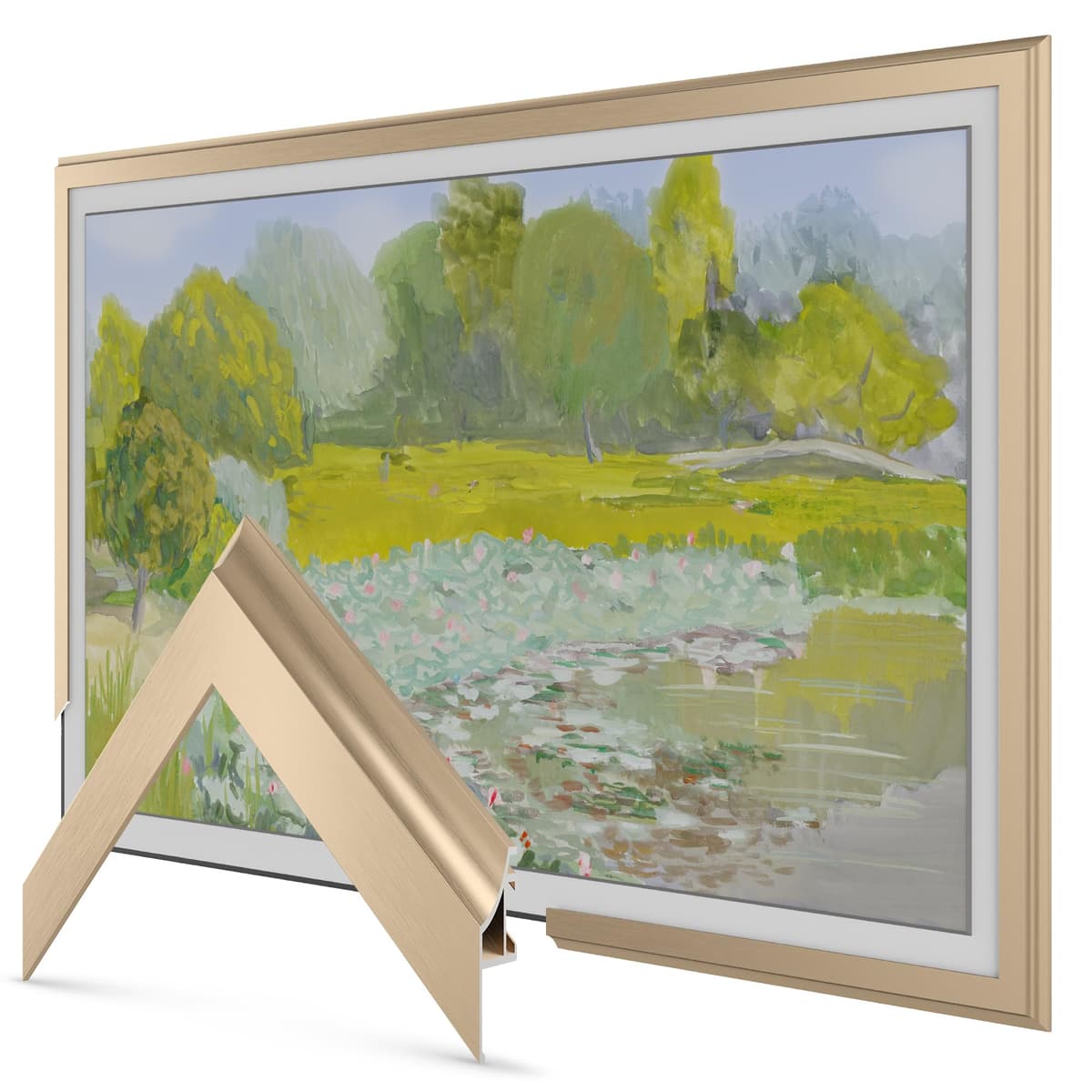 Marco de TV Deco de Aleación Oro Pálido con Cuello de 55" - Compatible SOLO con Samsung The Frame (Modelos 2021-2025: LS03A, LS03B, LS03C, LS03D, LS03FA) FRM-AL-SC-GLD-55