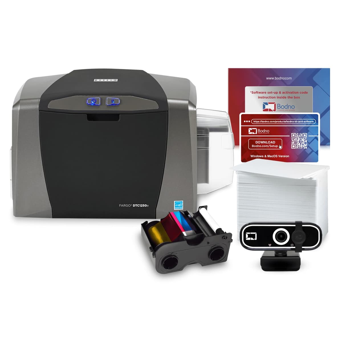 Bodno Fargo DTC1250e Impresora de Tarjetas ID Una Cara & Paquete Completo con Software Silver Edition DTC1250eSSsilver-fbm