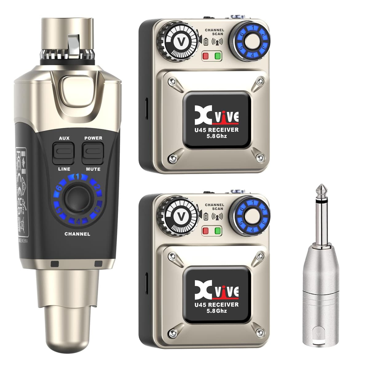 Xvive U45R2 Sistema inalámbrico in-ear 5.8GHz con 1 transmisor y 2 receptores XV-U45-1