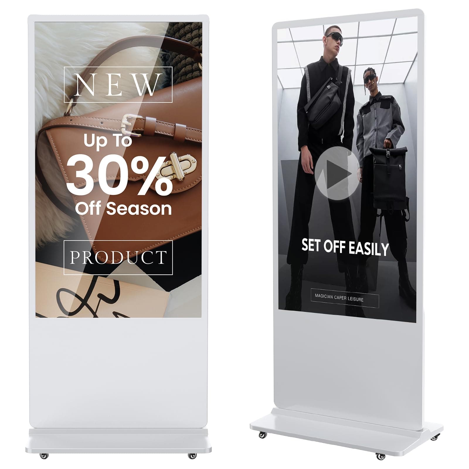 JIYANG 65" 4K Digital Signage vertical de piso, Android, HDMI, logo personalizado, blanco
