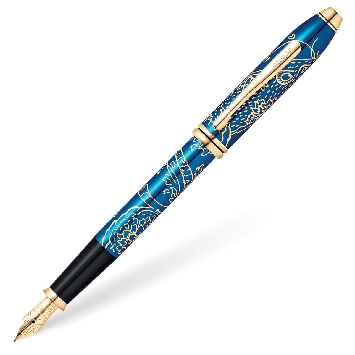Cross Townsend Edición Especial Año de la Rata 2020, laca azul translúcida con incrustaciones chapadas en 23KT oro AT0046-59FD