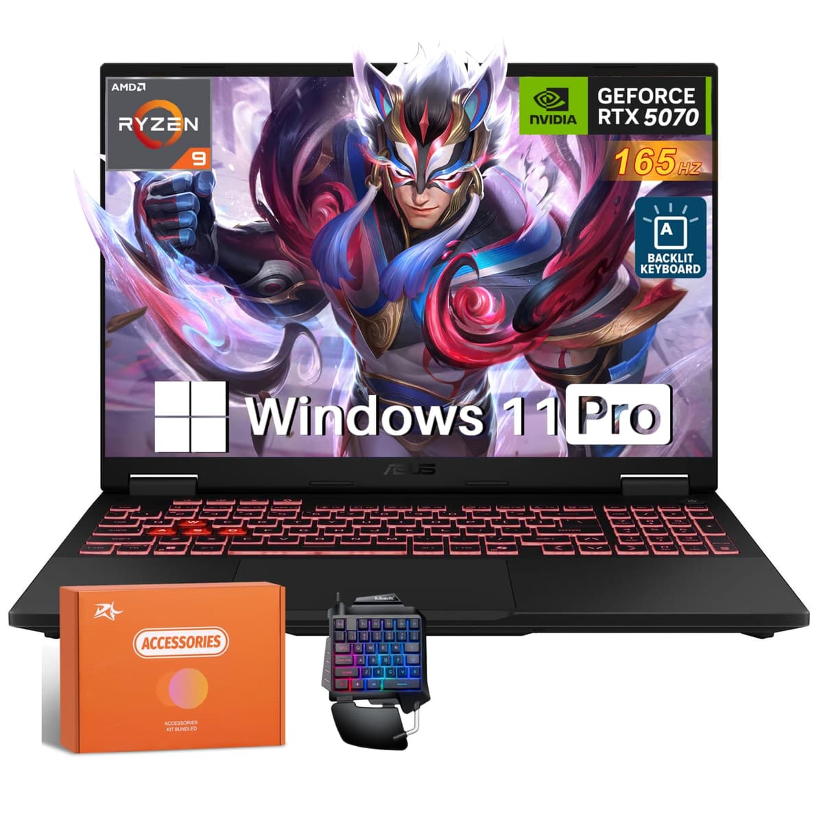 ASUS TUF A16 Laptop para Gaming, AMD Ryzen serie 200, NVIDIA GeForce RTX 5070, pantalla de 16" 165Hz 300 nits, 64GB DDR5, 1TB SSD, tarjeta Ethernet, Windows 11 Pro, con accesorios FA608UP-A16.R95070