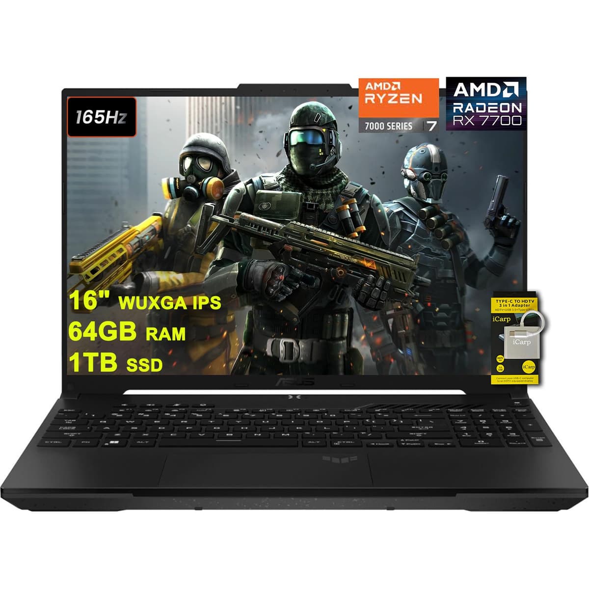 ASUS TUF Gaming A16 16" WUXGA 165Hz, Ryzen 7 7735HS, 64GB RAM, 1TB SSD, Radeon RX 7700S