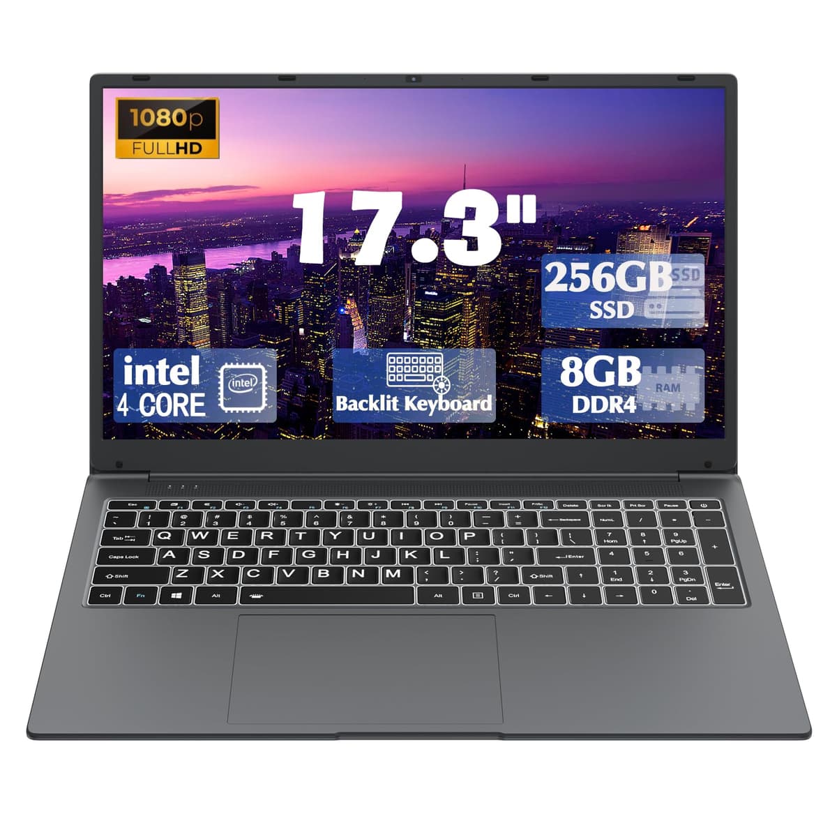 IJKKJI Laptop de 17 pulgadas con teclado retroiluminado, teclado de fuente grande tamaño completo, Intel Celeron N5095, 8 GB RAM 256 GB SSD, computadora con Windows 11, Type-C, cámara web, Wi-Fi dual, Bluetooth 4.2, HDMI, USB 3.0, Type-C MTL