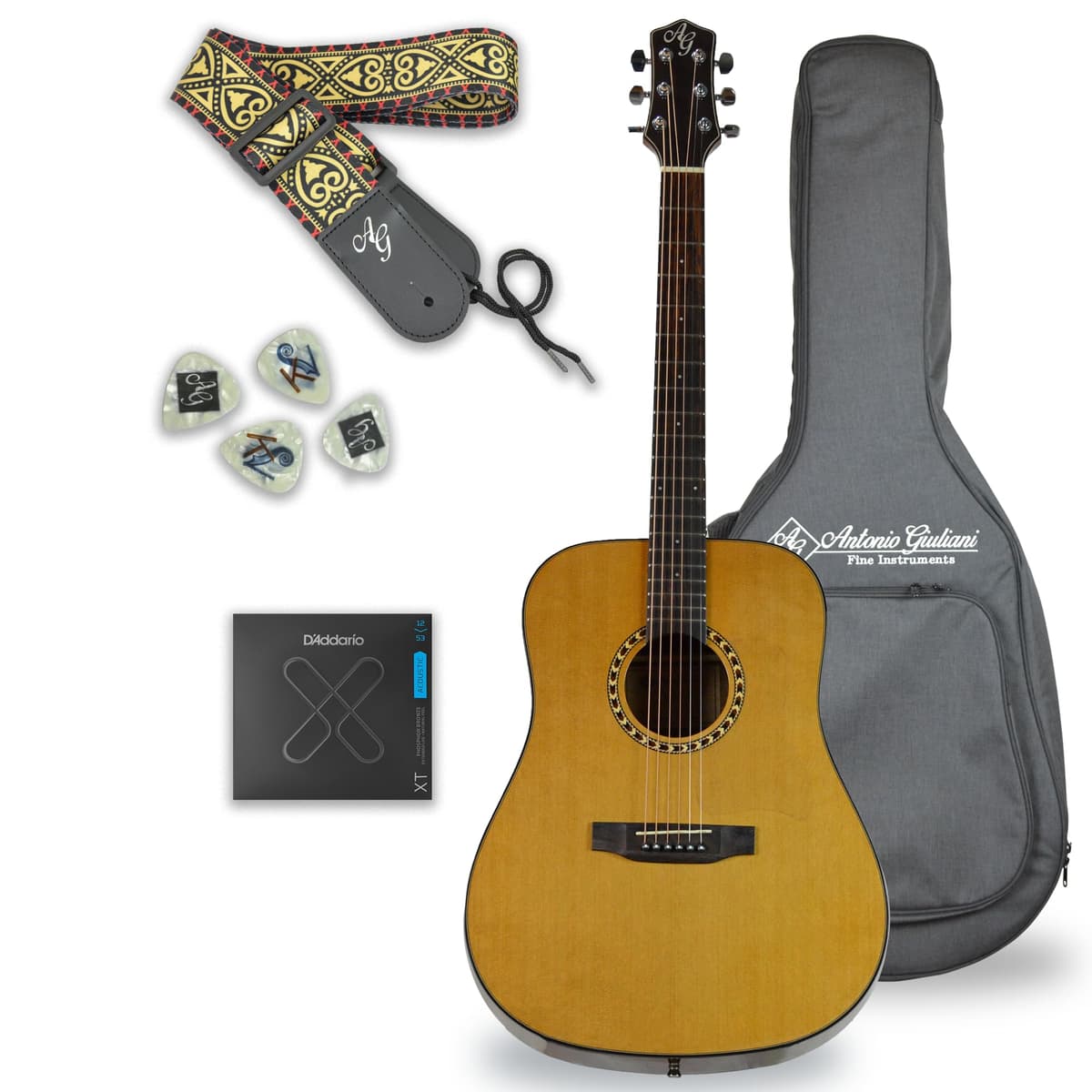 Kennedy Violins Antonio Giuliani DN-4 Guitarra Acústica Dreadnought, Caoba, con Funda y Accesorios